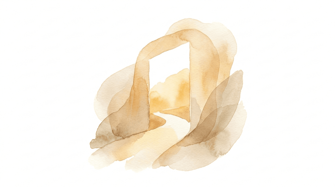 Abstract watercolor illustration of an open doorway in golden and sand tones, representing the start of EMDR therapy