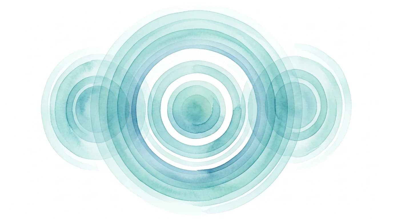 Watercolor illustration of concentric circles expanding like ripples in water, representing the 4-7-8 breathing rhythm