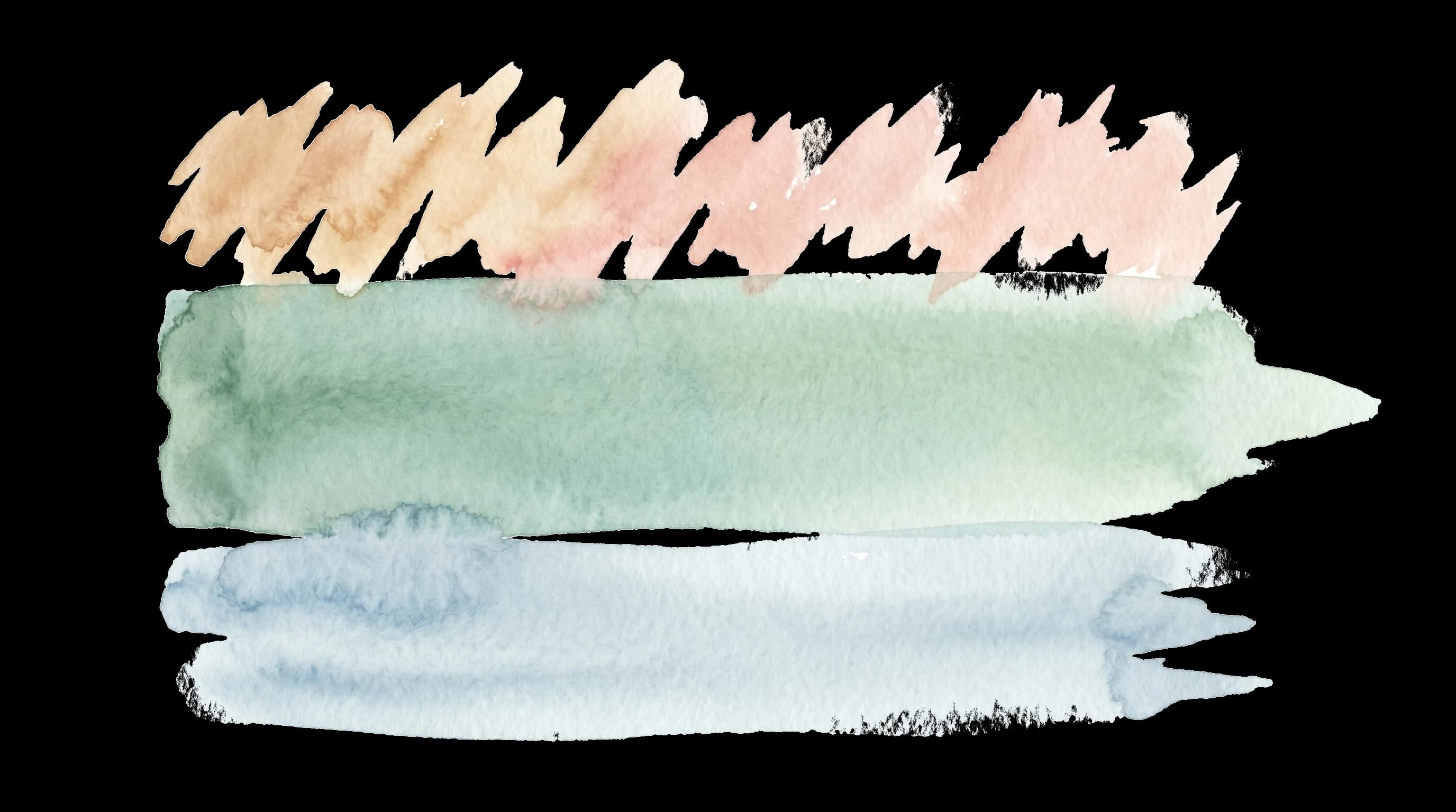 Ilustración acuarela de tres franjas horizontales: trazos cálidos y agitados arriba (hiperactivación), una amplia banda central de verde salvia en calma (ventana de tolerancia) y una franja azul serena abajo (hipoactivación)