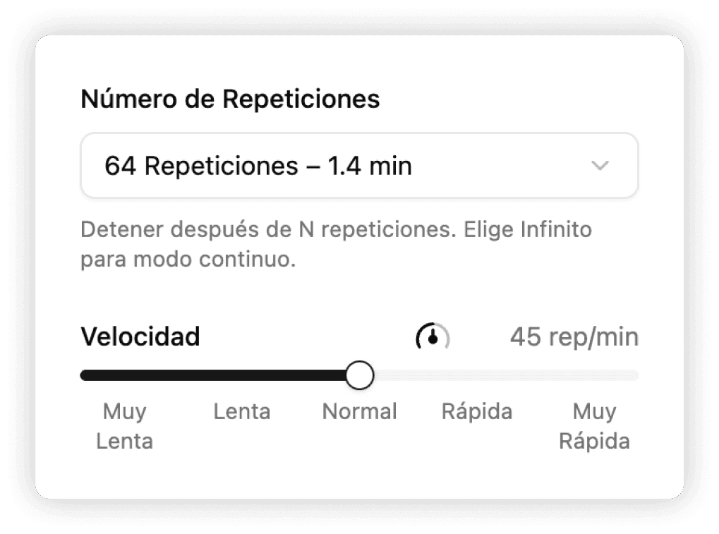 Panel de repeticiones y velocidad BLS