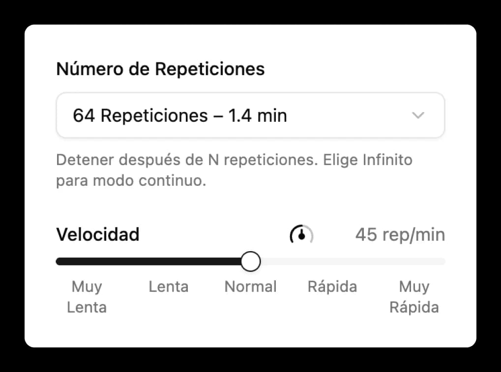 Panel de repeticiones y velocidad BLS