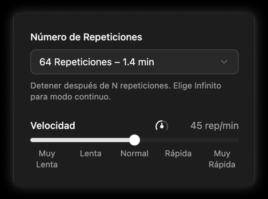Panel de repeticiones y velocidad BLS