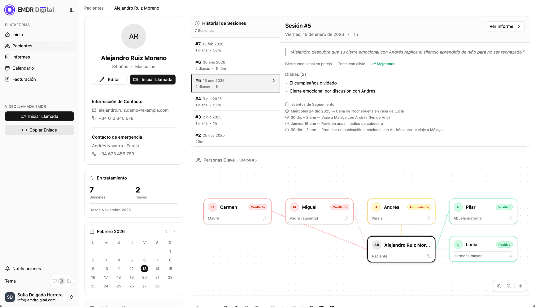 EMDR Digital patient management interface