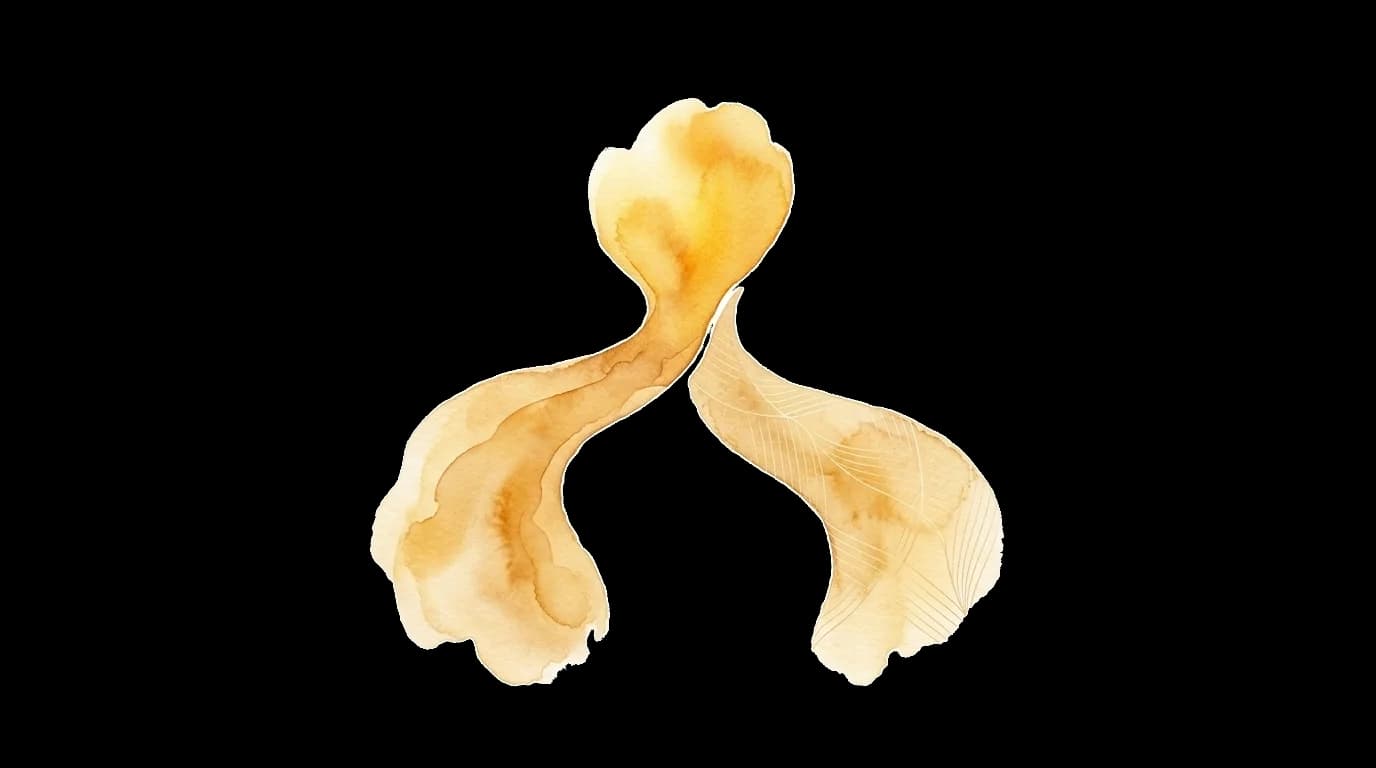 Watercolor illustration of two golden forms converging at a point, one organic and another with subtle geometric lines, representing the equivalence of online and in-person EMDR