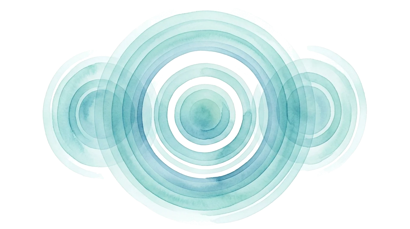 Watercolor illustration of concentric circles expanding like ripples in water, representing the 4-7-8 breathing rhythm