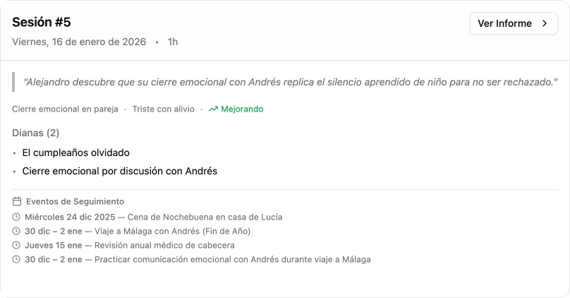 Session detail with targets and follow-up events
