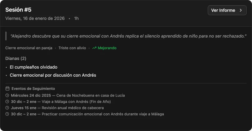 Session detail with targets and follow-up events
