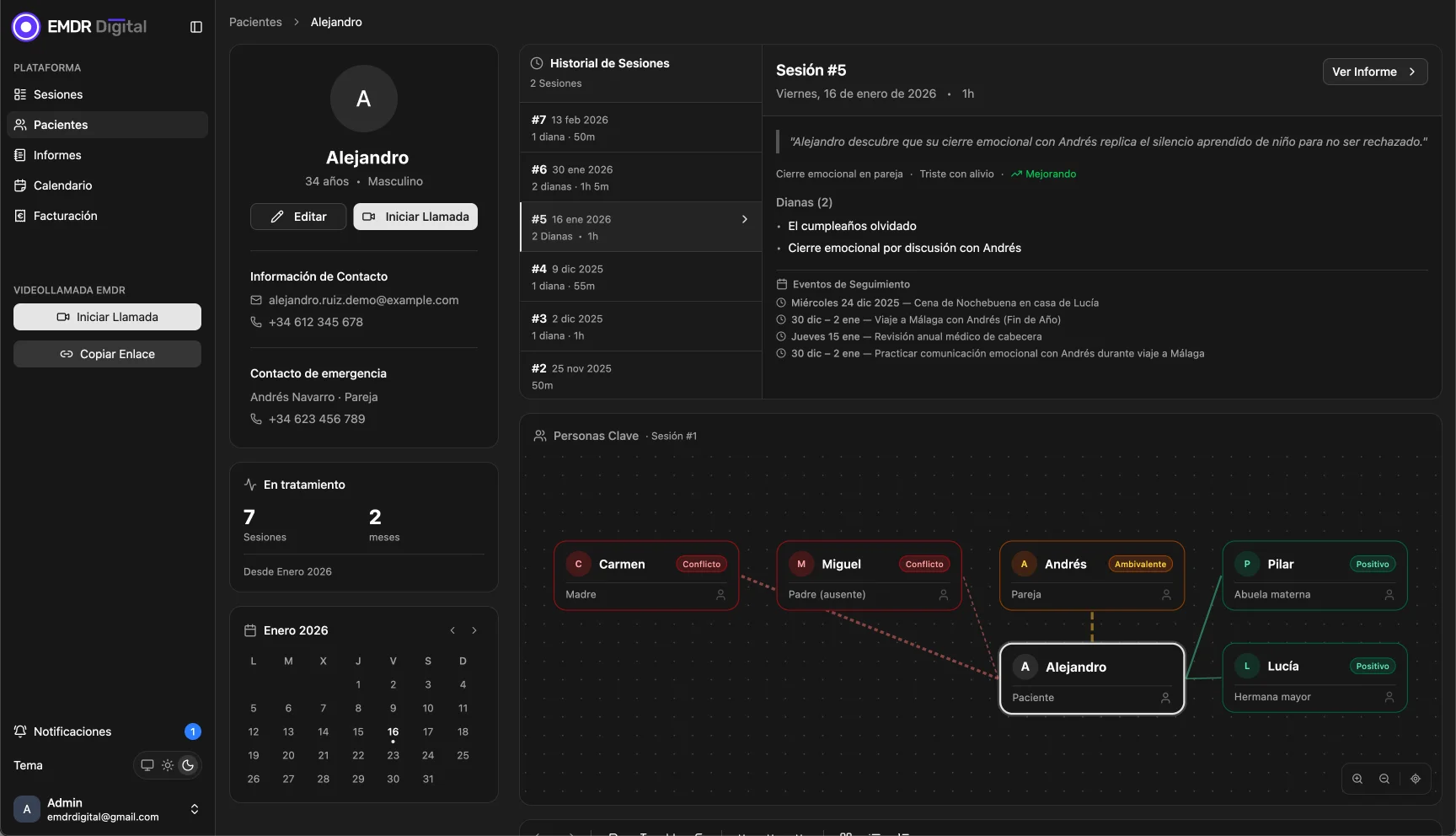 EMDR Digital patient management interface