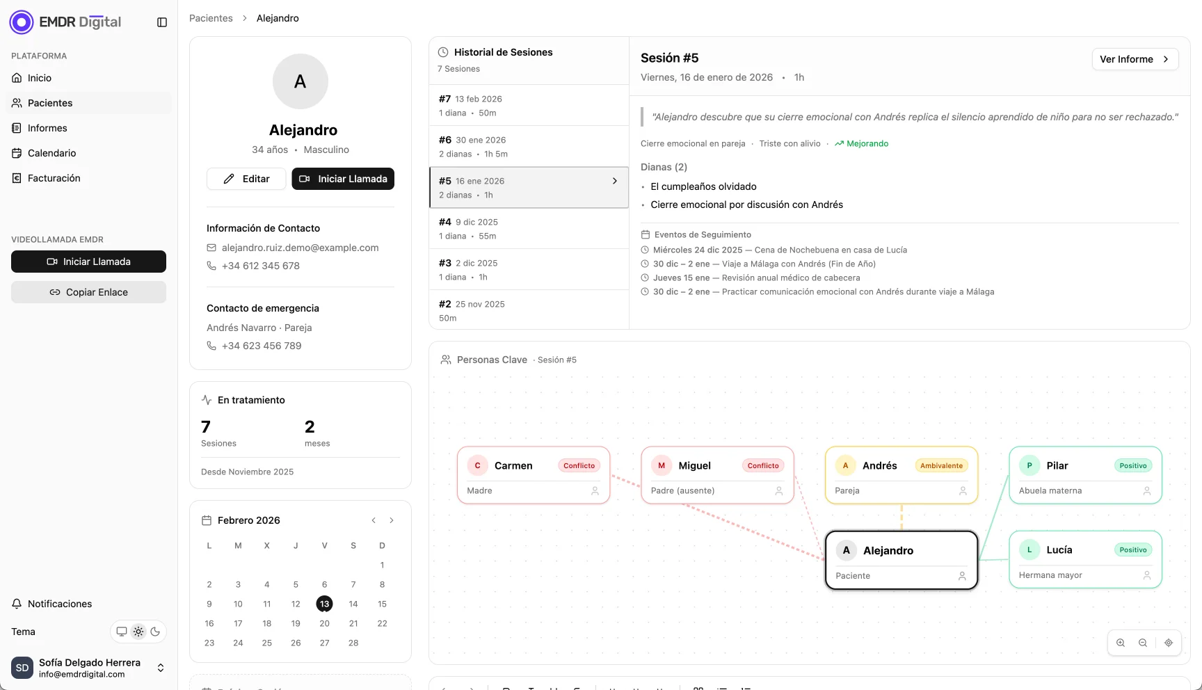 EMDR Digital patient management interface